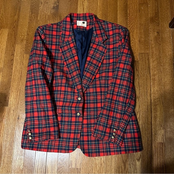 Vintage Pendleton Plaid Tartan Red 100% Virgin Wool Blazer Women’s Sz 18 Plus - Picture 1 of 10